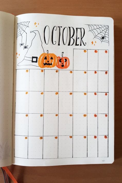 Halloween bullet journal theme ideas for October monthly spread #anjahome #halloweenbulletjournal Also I put a list of the best Halloween bujo themes for spooky and scary planner pages and school notebook layouts #planner #notebook #bulletjournal Bullet Journal October Theme, October Monthly Spread, Halloween Bujo, Halloween Bullet Journal, Best Bullet Journal Notebooks, October Bujo, Bullet Journal Halloween, Bullet Journal Theme Ideas, Journal Theme Ideas