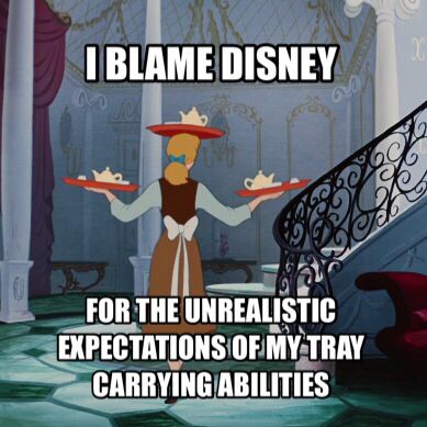 I blame Disney for the unrealistic expectations of my tray carrying abilities. Waitress Quote, Waitress Humor, Waitress Problems, Server Humor, Restaurant Humor, Server Memes, Server Problems, Server Life, Work Humor