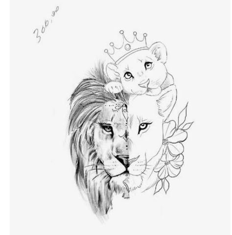 Lioness And Cub Tattoo, Mutterschaft Tattoos, Lioness Tattoo Design, Baby Tattoo Designs, Lioness Tattoo, Family Tattoo Designs, Lion Family, Mom Tattoo Designs, Mommy Tattoos