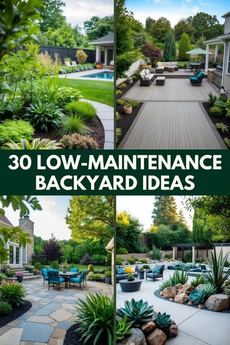 Turn your spacious backyard into a low-maintenance paradise with our 30 expert suggestions. Click to explore and follow us for more creative outdoor ideas! Low Water Backyard Landscaping, Easy Maintenance Backyard, Very Low Maintenance Landscaping, Simple Garden Ideas Low Maintenance, Low Maintenance Large Garden Ideas, Landscape Garden Ideas Low Maintenance, Big Garden Ideas Landscaping, Low Maintenance Landscape Ideas Backyard, Low Maintenance Backyard Landscaping Designs