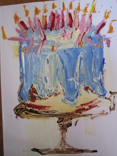 Birthday Candle Painting, Simple Cake Painting, Abstract Cake Painting, Acrylic Paint Birthday Card, Birthday Card Oil Pastels, Oil Pastel Birthday Card, Birthday Cake Painting Acrylic, Birthday Cake Sketch, Birthday Cake Tattoo