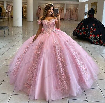 Pink Quince, Quinceanera Dresses Pink, Pink Ball Gown, Quince Dress, Grunge Dress, 3d Rose, Dress Sleeve Styles, Beaded Prom Dress, Sweet 16 Dresses