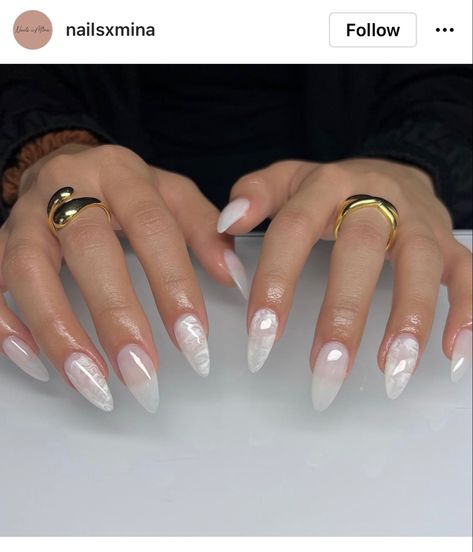 Milky Marble Transparent Marble Nails, Marble Milky Nails, Almond Marble Nails Designs, Milky White Nails Marble, Milky White Nails With Marble, Glass Marble Nails, Smokey White Nails, Cream Marble Nails, Classy Marble Nails