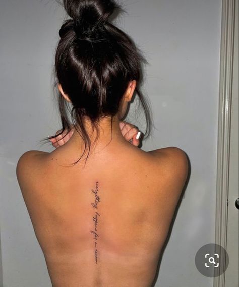 Top Of Spine Tattoo, Spine Tattoos For Women Simple, Back Tattoo Women Spine, Tatoo Dog, Tattoo Spine, Spinal Tattoo, Tattoos Inspo, Magic Runes, Phrase Tattoos