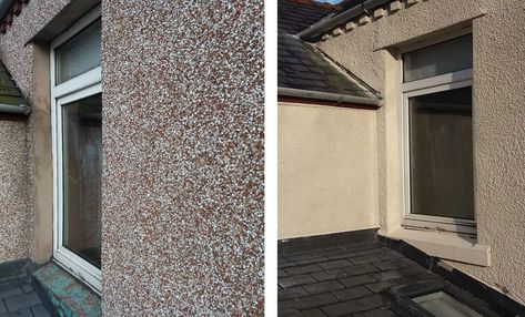 Paint Pebbledash, Pebbledash House Makeover, Pebble Dash Makeover, Roughcast Render, Painting Pebbledash, Pebbledash Makeover, Pebbledash House, Painted Pebbledash, Pebble Dash