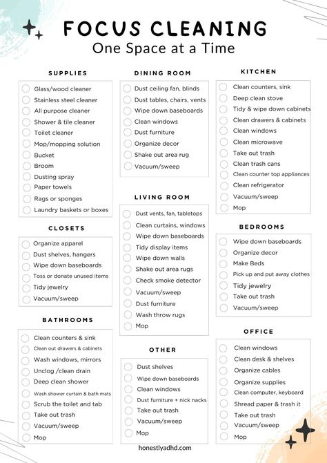 Cleaning House Checklist One Day, Cleaning Schedule Deep Clean, Weekly Apartment Cleaning Checklist, One Day Cleaning Checklist, Closing Duties List Home, January Cleaning Challenge, New House Deep Clean, Daily Cleaning List By Room, Cleaning By Room Check Lists