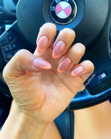 Peachy Pink French Tip Nails, Peach French Nails, Peach French Tips, Peach French Tip Nails, Glazed Peaches, Gel Manicures, Awesome Nails, Tip Nails, Nail Studio