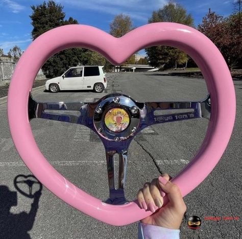 Pink Heart Steering Wheel, Heart Car Lights, Heart Rims, Heart Steering Wheel, Custom Steering Wheel, Pink Wheels, Car Meets, Pink Car Accessories, Car Interior Diy