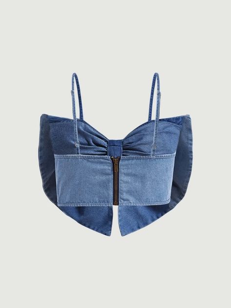 SHEIN MOD Bow Front Cami Denim Top | SHEIN South Africa The Fix Clothing South Africa, Spring Denim Outfits, Upcycling Jeans, Corset Fashion Outfits, Fix Clothing, Spring Denim, The Fix, Corset Fashion, Denim Crop Top