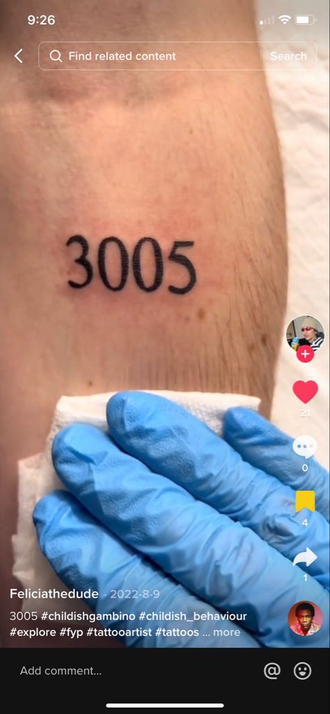 Childish Gambino Tattoo Ideas, Childish Tattoos, 3005 Tattoo, Childish Gambino Tattoo, Matching Tats, Childish Gambino, Girl Things, Dope Tattoos, Tattoo Placement