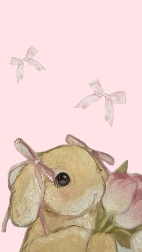 Baby Pink Wallpaper Iphone, Image Positive, Bunny Painting, Bow Wallpaper, Bunny Wallpaper, Cute Paintings, Iphone Wallpaper Photos, Pink Wallpaper Iphone, Bear Wallpaper