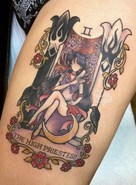 Sailor Moon Tarot Card Tattoo, Sailor Mars Tattoo Ideas, Sailor Moon Small Tattoo, Sailor Mars Tattoo, Sailor Moon Tattoo Ideas, Alice Core, Anime Tats, The High Priestess Tarot Card, Priestess Tarot Card