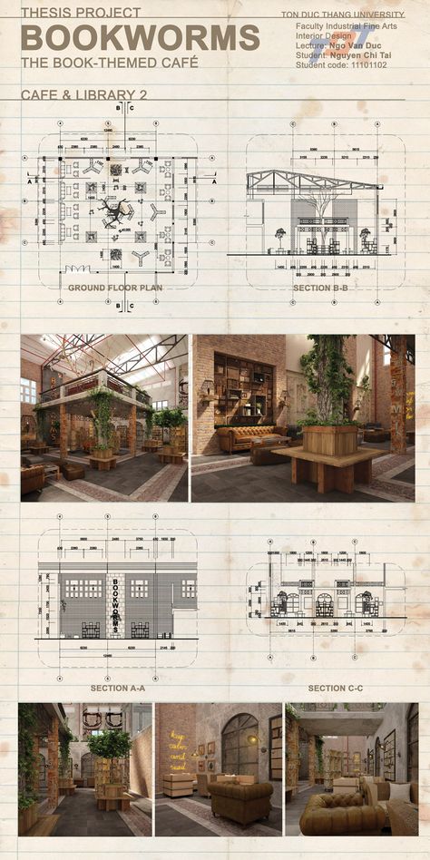 Interior Design Thesis Projects, Architecture Project Layout, Architecture Design Board, Restaurant Perspective, Cafe Plan Architecture, Perspective Drawing Interior, Architecture Project Presentation, Interior Architecture Presentation, Drawing Interior Design