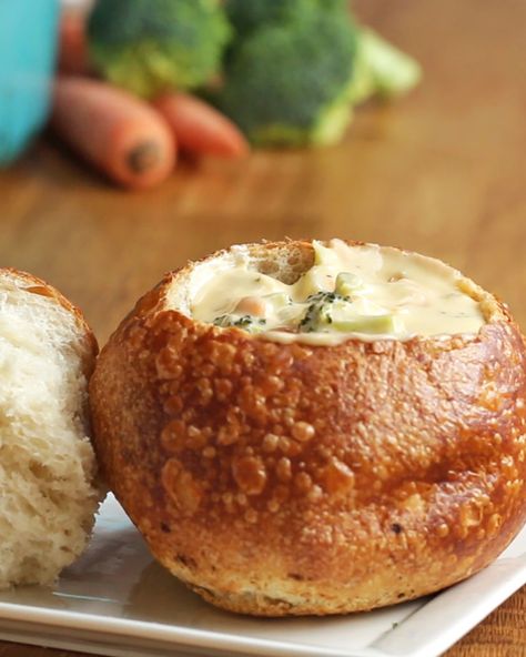 Broccoli Cheddar Soup Cheddar Soup Recipe, Broccoli Cheddar Soup Recipe, Proper Tasty, Bread Bowl, Broccoli Cheddar Soup, Cheddar Soup, Sweet Potato Soup, Broccoli Cheddar, Bread Bowls