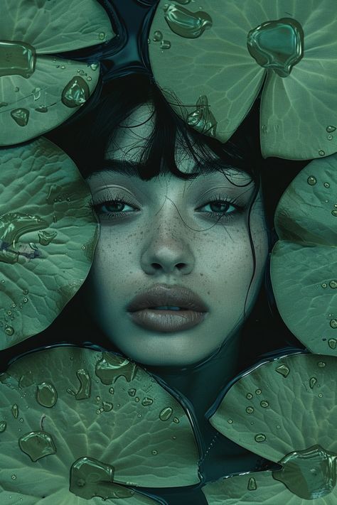 Falling In Water Aesthetic, Lily Pad Photoshoot, Water Flower Photoshoot, Water Editorial Photography, Dreamy Landscape Photography, Face Coming Out Of Water, Water Nymph Photoshoot, Earth Elemental Female, Lily Pads Aesthetic