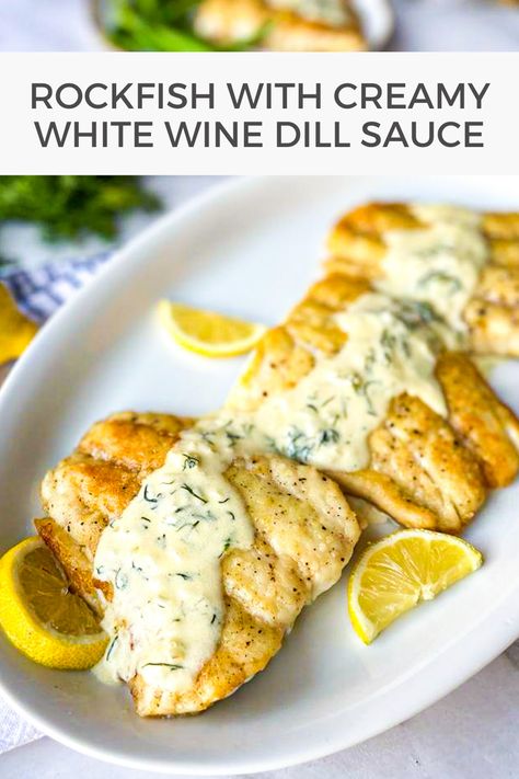 Cod With Creamy Dill Sauce, Rock Fish Recipe Grilled, White Fish Dishes, How To Cook Rock Fish, Snook Recipes Fish, Old Bay Fish Recipes, Dill Fish Recipes, Pan Seared Rockfish, Rock Fish Recipe Healthy