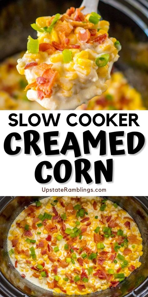 Indulge in the creamy goodness of creamed corn in crock pot! Let your slow cooker work while you savor the comfort of this classic side dish, perfect for holidays. Cream Corn Recipe Crock Pot, Corn Casserole Crockpot, Slow Cooker Creamed Corn, Crock Pot Vegetables, Crockpot Side Dishes, Cream Cheese Corn, Corn Side Dish, Creamed Corn Recipes, Canned Butter