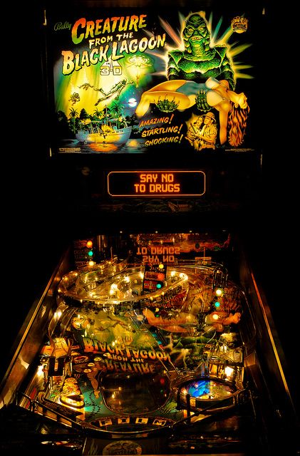 One of the all time great pinball machine - Creature from the Black Lagoon Flipper Pinball, The All, Pinball Art, Vintage Arcade, Pinball Wizard, Creature From The Black Lagoon, Penny Arcade, The Black Lagoon, Pinball Game