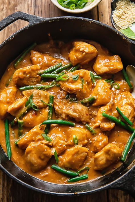 Spicy Peanut Butter Chicken Butter Poached Chicken, Spicy Peanut Butter Chicken, Chicken With Peanut Butter Sauce, Peanut Curry Chicken, Chicken Peanut Sauce, Chicken In Peanut Sauce, Spicy Peanut Chicken, Peanut Chicken Recipe, Spicy Peanut Butter