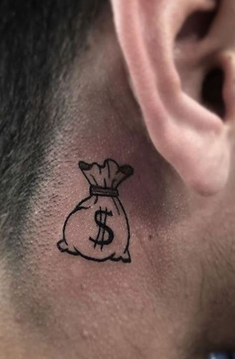 La Tattoos Ideas, Tattoo Rosary, Money Sign Tattoo, Back Tattoos For Guys Upper, Behind The Ear Tattoos, Tattoo Bts, Resilience Tattoo, Money Bag Tattoo, Tattoo Queen