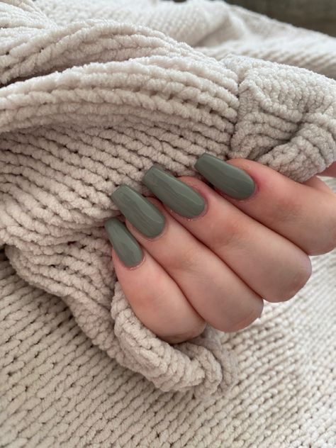 Gray Green Nails, Green Gray Nails, Green Grey Nails, Matte Sage Green Nails, Grey Green Nails, Dark Sage Green Nails, Pink Clear Nails, Olive Nails, Tan Nails