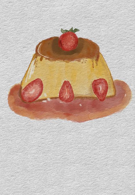 Uno de mis dibujos que estoy haciendo en procreate Fresa Dibujo, Flan, Pastel