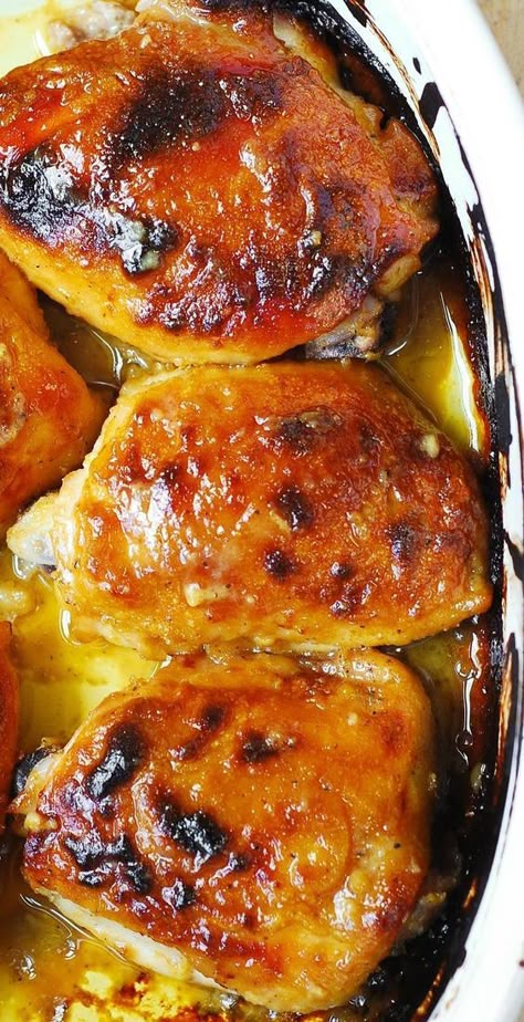 Best Baked Chicken Thighs with Maple Dijon Mustard Sauce - easy and delicious, perfect if you don't have much free time! Only 5 ingredients, only 10 minutes to prepare (bake for 40 minutes)! #chicken #chickenthighs #maple #dijon #mustard #mustardchicken #easymeals #kidsfriendly #easydinner #dinnerrecipes #easychickendinner Best Baked Chicken Thighs, Maple Chicken Recipes, Chicken Legs In Air Fryer, Chicken Thighs Crockpot, Chicken Thighs Instant Pot, Chicken Thighs In Oven, Instant Pot Chicken Thighs, Maple Mustard Chicken, Best Baked Chicken