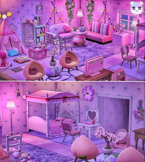 Acnh Fairy Bedroom, Acnh Fairycore House Interior, Animal Crossing House Interior Ideas Pink, Preppy Acnh Island, Lone Animal Crossing, Happy Home Paradise Apparel Shop, Cutecore Animal Crossing, Acnh Y2k, Design Ideas Animal Crossing