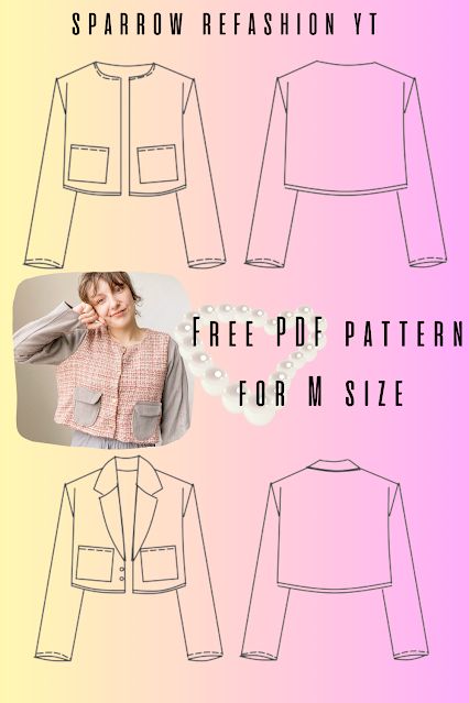 Sparrow Refashion ,Sewing , Thrift flip and refashion Blog o przeróbkach i szyciu ubrań diy Easy Blazer Pattern, Diy Jacket Pattern, Pola Jaket, Sparrow Refashion, Baby Sewing Patterns Free, Suit Sewing Patterns, Dress Sewing Patterns Free, Jacket Sewing Pattern, Free Pdf Sewing Patterns