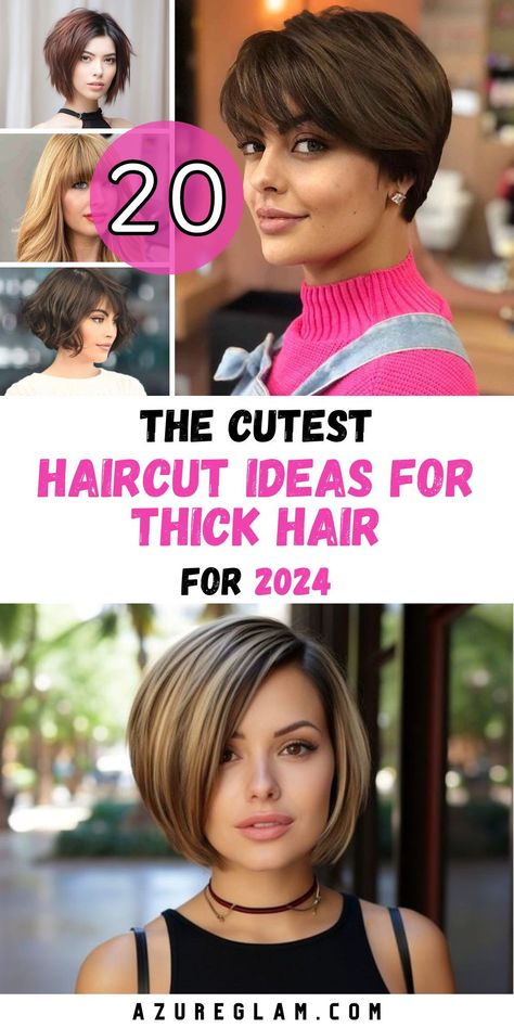 Discover your perfect hairstyle with our range of Haircut Ideas for Thick Hair in 2024, tailored to add volume and dimension to your locks. Whether you prefer a short and sassy cut or a long and layered style, our collection offers versatile options to express your individuality. Say goodbye to flat and lifeless hair and hello to a vibrant and dynamic new look. Women's Short Haircuts For Thick Hair, Haircuts For Thick Dark Hair, Short Haircuts For Coarse Thick Hair, Short Womens Haircuts Thick Hair, Short Hair With Layers For Thick Hair, Haircut For Thick Short Hair, Thick Choppy Hair, Short Haircuts Easy To Style, Short Thick Straight Hairstyles