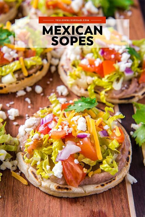 Authentic Sopes are a traditional Mexican dish that's perfect for Cinco de Mayo! Top them with beans, meat and vegetables for a delicious snack or meal. #cincodemayo #mexicanfood #sopes Food Recipes Mexican, Mexican Sopes, Sopes Recipe, Mexican Chicken And Rice, Chicken And Rice Dishes, Authentic Mexican Recipes, Traditional Mexican Dishes, Recipes Mexican, Best Mexican Recipes