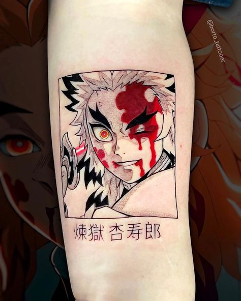 Rengoku Tattoo Ideas, Leaf Tattoo Ideas, Rengoku Pfp, Demon Slayer Tattoo, Mangas Tattoo, Slayer Tattoo, Leaf Tattoo, Manga Tattoo, One Piece Tattoos