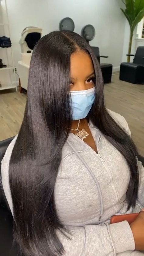 Jet Black Sew In Weave Straight, Long Straight Hair Weave, Long Black Weave Straight, Straight Hairstyles For Long Hair Prom Black Women, Long Straight Sew In Middle, Versatile Closure Sew Ins, Sew In Black Women Straight, Sewin Hairstyles Black Women Straight, Straight Weave Black Women