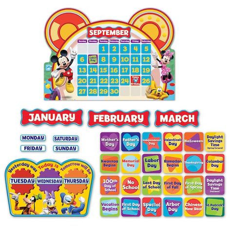 Mickey Mouse Clubhouse Characters, Giant Calendar, Mickey Mouse Classroom, Calendar Bulletin Boards, Disney Themed Classroom, 7 Days Of The Week, Disney Mickey Mouse Clubhouse, Disney Classroom, Cool Calendars