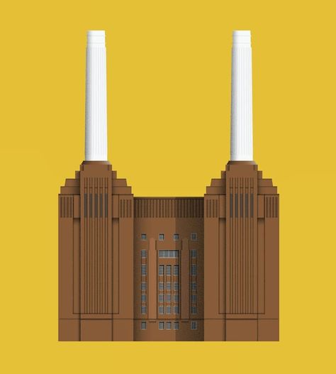 new print of London's Battersea Power Station Battersea Power Station, London Architecture, Art Deco Architecture, Architecture Illustration, Power Station, Dieselpunk, New Print, Illustration Print, I Shop