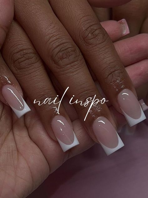 French Tip Clear Base, Short Blue French Tip Acrylic Nails, Dipping Powder French Tip Nails, Square French Tip Acrylic Nails Design Short, French Nail Designs 2024 Trends, Soft White French Tip Nails, Soft French Tip Nails, Basic French Nails, White On White French Manicure