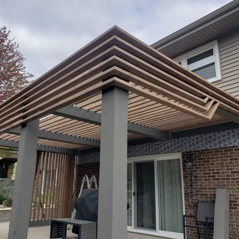 #pergola Exterior Wall Design, Deck Decorating Ideas On A Budget, Modern House Exterior Colors, Pergola Patio, Pergola Designs, Outdoor Pergola, Backyard Patio Designs, Small Backyard Landscaping, Diy Patio