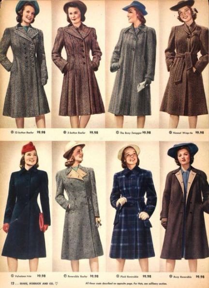 A Vintage Lookbook: Style Throughout the Decades | #vintagelookbook 40s Mode, Fashion 1940s, Dresses By Pattern, 1940's Fashion, 1940s Style, Vintage Coats, 40s Fashion, Vintage Inspiration, 1940s Fashion