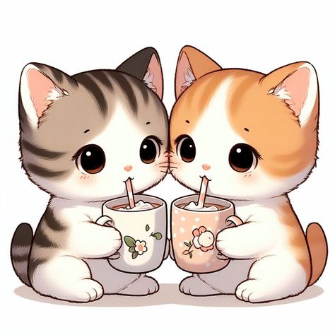 Cute Cat Illustration Kawaii, Cute Cat Cartoon, Kawaii Cat Drawing, Chat Kawaii, Baby Pony, Walpaper Hello Kitty, Cute Bunny Cartoon, Cute Bear Drawings, Cute Cat Drawing