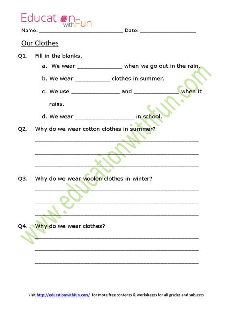 Our Clothes Worksheet 1 Clothes We Wear Worksheet, Clothes Worksheet, Seasons Worksheets, Family Worksheet, Woolen Clothes, Free Content, Alphabet Worksheets, When It Rains, We Wear