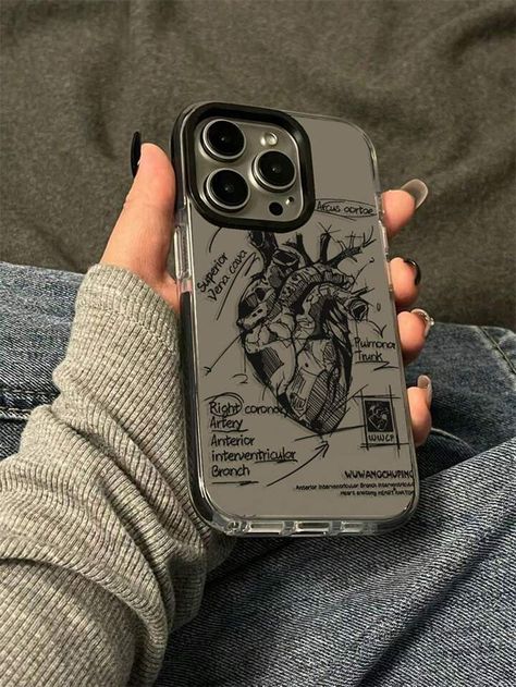 1pc Dual Color Transparent Black Edged Anatomy Illustration Heart Anti-Drop Full Protection Phone Case Of Tpu+Pc Superior Quality Material, Compatible With Iphone 13/14/15 Pro Max/11/12 Pro Max/Xr/Xs Max/7/8 Plus/13 Mini/12 Mini/6s Plus/12 Pro/11 Pro Max/14 Pro/14 Plus/15 Plus/14/13 Pro/13 Pro Max | SHEIN USA Iphone 16 Pro Case, Anatomy Phone Case, Phone Case Men, Illustration Heart, Anatomy Illustration, Iphone 12 Case, Transparent Phone Case, Aesthetic Phone Case, Aesthetic Phone