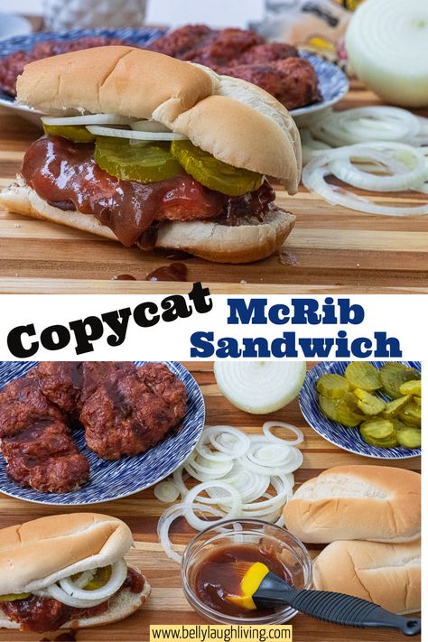 Chuck Wagon Sandwich, Homemade Steak Sandwiches, Easy Copycat Recipes, Ribs Sandwich, Mcrib Sandwich, Bbq Burger Recipes, Mccormick Recipes, Monthly Meals, Cat Cooking