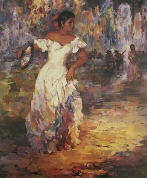 Title-Fiesta Espaniola Latina Aesthetic Art, Latina Art, Hispanic Art, Egyptian Beauty, Spain Culture, Dance Paintings, Historical Art, Art Collage Wall, Woman Painting