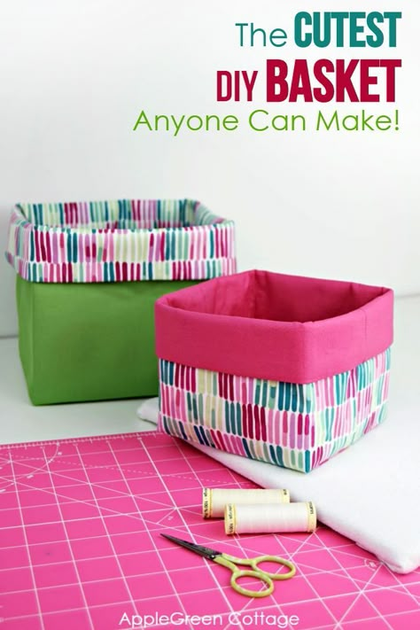 Probably the best diy basket pattern out there! See how to sew a basket in 3 different sizes, for all your storage needs. This useful handmade storage basket can be used in any room around the house; keep items together in a safe place, perfect for baby items, childrens toys, make up, bathroom organiser and more. These diy fabric baskets are so cute and super easy to sew. #fabricbasket #diybasket #freepattern #sewing #sewabasket Sew A Basket, Fabric Basket Tutorial, Basket Tutorial, Fabric Basket, Fabric Boxes, Diy Basket, Small Sewing, Costura Diy, Sew Ins