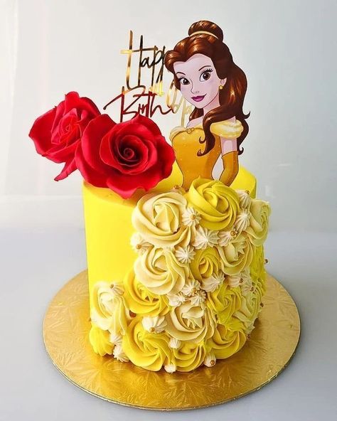 Pink Cake Designs, Pink Birthday Cake Ideas, Belle Birthday Cake, Princess Belle Cake, Beauty And The Beast Cake Birthdays, Belle Birthday Party, Belle Cake, Butterscotch Cake, Pink Birthday Cake