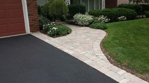 Asphalt Walkway To Front Door, Driveway And Walkway Ideas, Extended Driveway Ideas, Extended Driveway, Front Yard Walkway, Driveway Edging, Chestnut Tree, Driveway Ideas, Asphalt Driveway