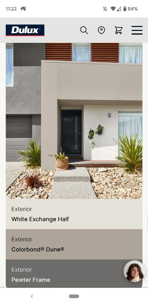 Facade Color Palette, House External Colour Scheme, Exterior Paint Pallet For House, Facade Colour Scheme, Beige Exterior Color Schemes, Dulux Monument Exterior Colour Schemes, Two Tone Exterior House Colors, Brown Exterior House Colors, Japandi Exterior