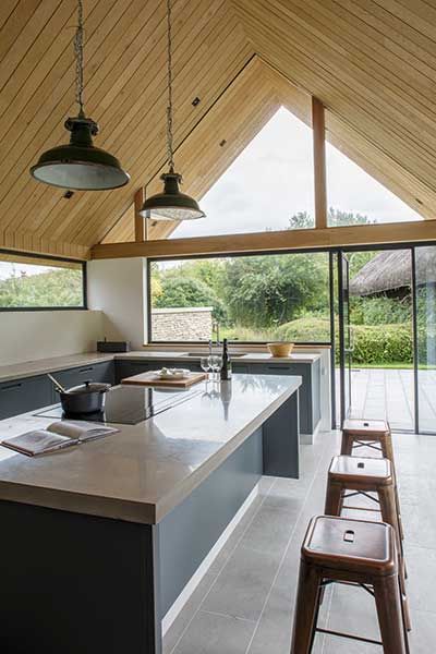 glazed gable in extension to stone home Cottage Extension, Glazing Ideas, Thatched House, Glass Extension, Modern Extension, House Extension Design, Kitchen Extension, Home Additions, House Extensions