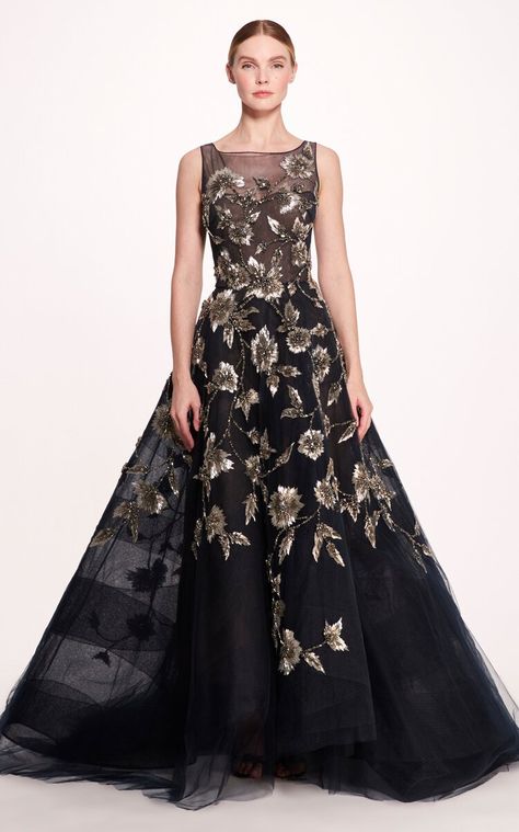 Embroidered Tulle Ball Gown By Marchesa | Moda Operandi Marchesa Couture, Marchesa Fashion, Night Gown Dress, High Low Gown, Tulle Balls, Taffeta Skirt, Fall 23, Rose Skirt, Velvet Gown