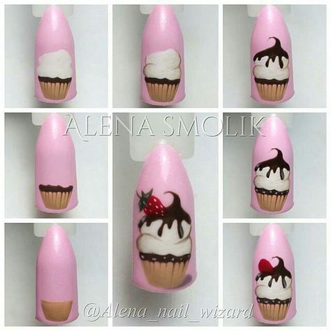 Cupcake Nail Art, Photo Nails, Food Nail Art, Cupcake Nails, Step By Step Makeup, Art Step By Step, Nails Pedicure, Food Nails, Nails 2016